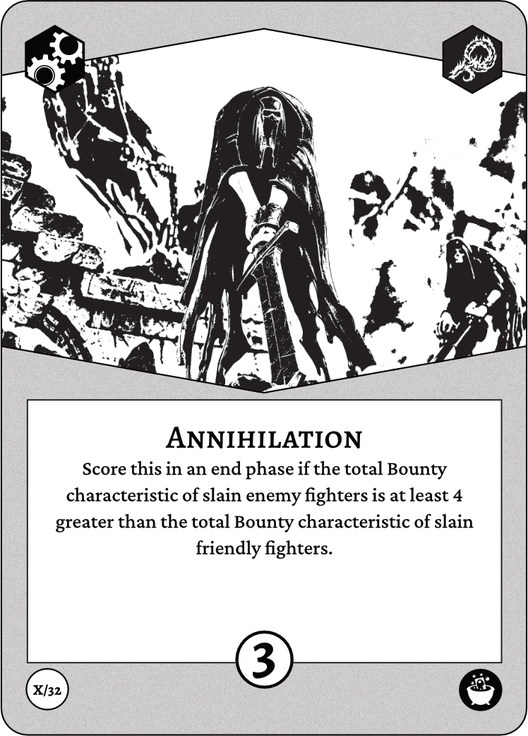 Auto-generated description: A robed figure wielding a sword stands in a dramatic, high-contrast scene with ruined structures and other characters in the background.