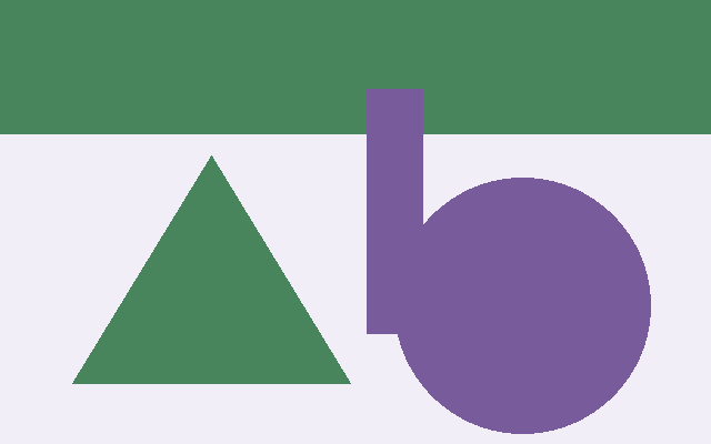 TEST ONLY geometric pattern with a green triangle, purple circle, and purple bar.