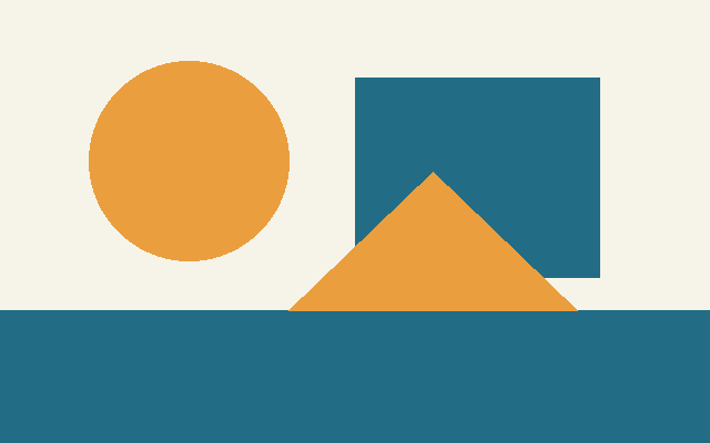 TEST ONLY geometric pattern with an amber circle, orange triangle, and teal blocks